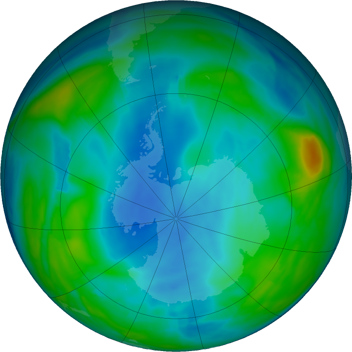 Antarctic ozone map for 02 July 2020